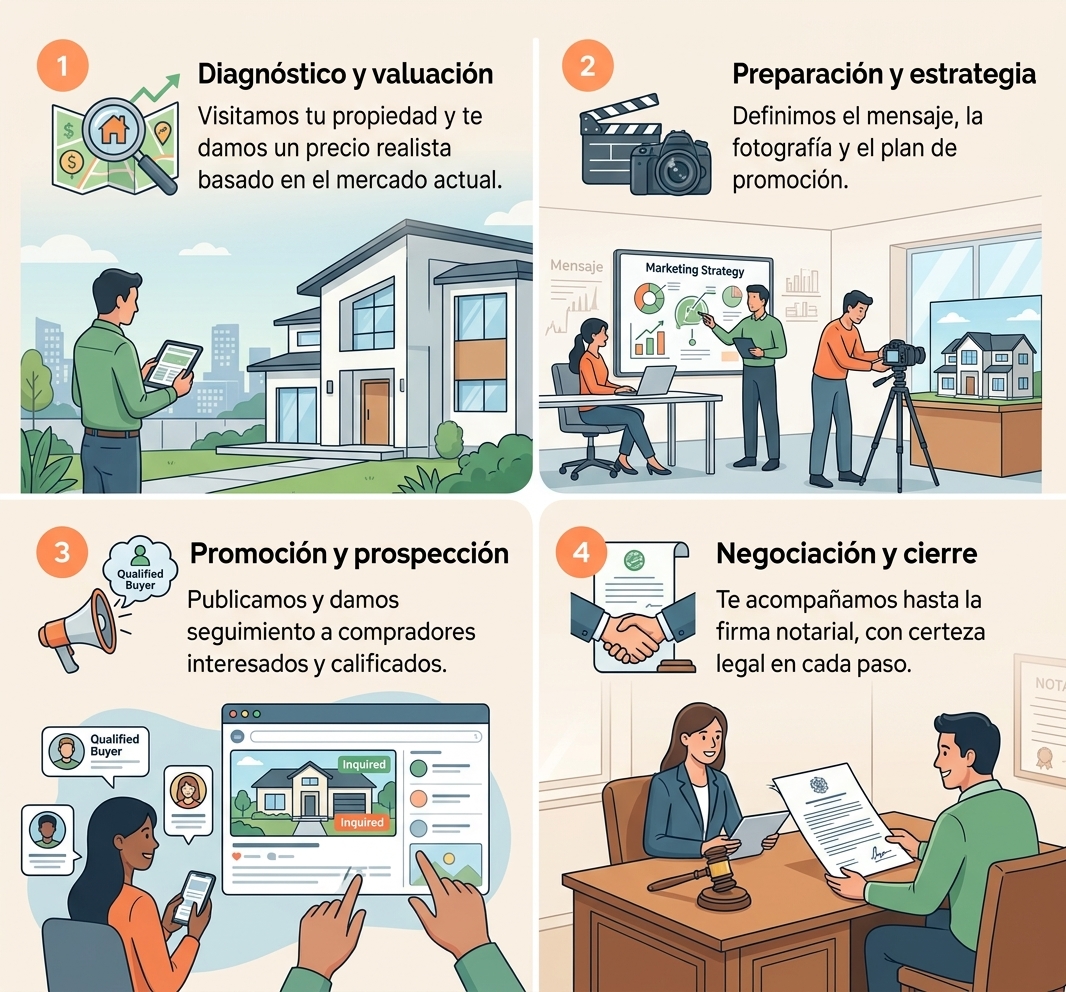 Los cuatro pasos del proceso de venta: diagnóstico, preparación, promoción y cierre